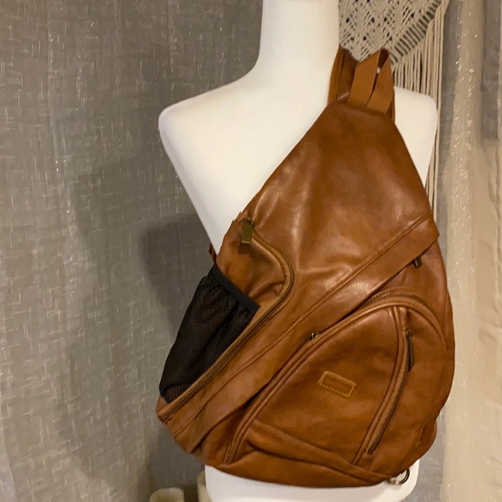 Baosha PU Leather Sling Bag Brown Crossbody